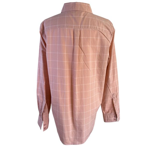 Garnet Hill Shirt Top Blouse Size 12 Window Pane Plaid Peach White EUC Organic C - Picture 4 of 8